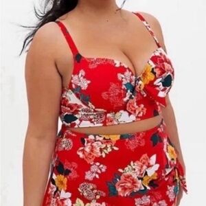 Torrid 2 Floral Tropical Hawaiian Red Two-Piece Swimsuit Set Gorgeous